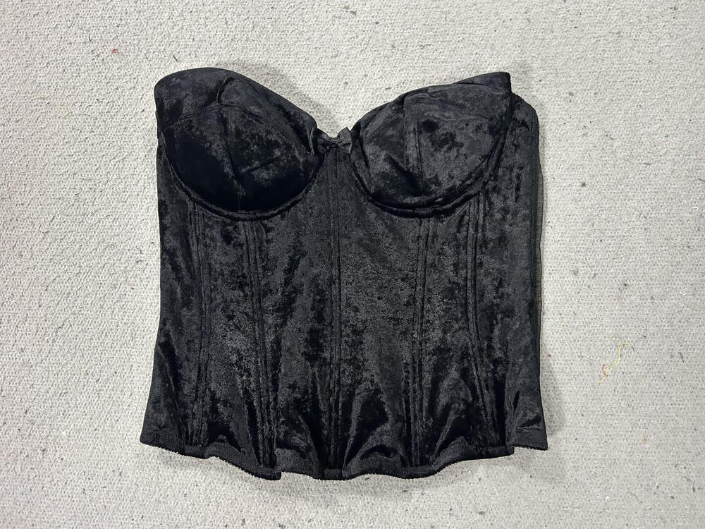 Victoria's Secret Bustier Top Womens 36C Black Velvet Corset Gothic Y2K Clubwear